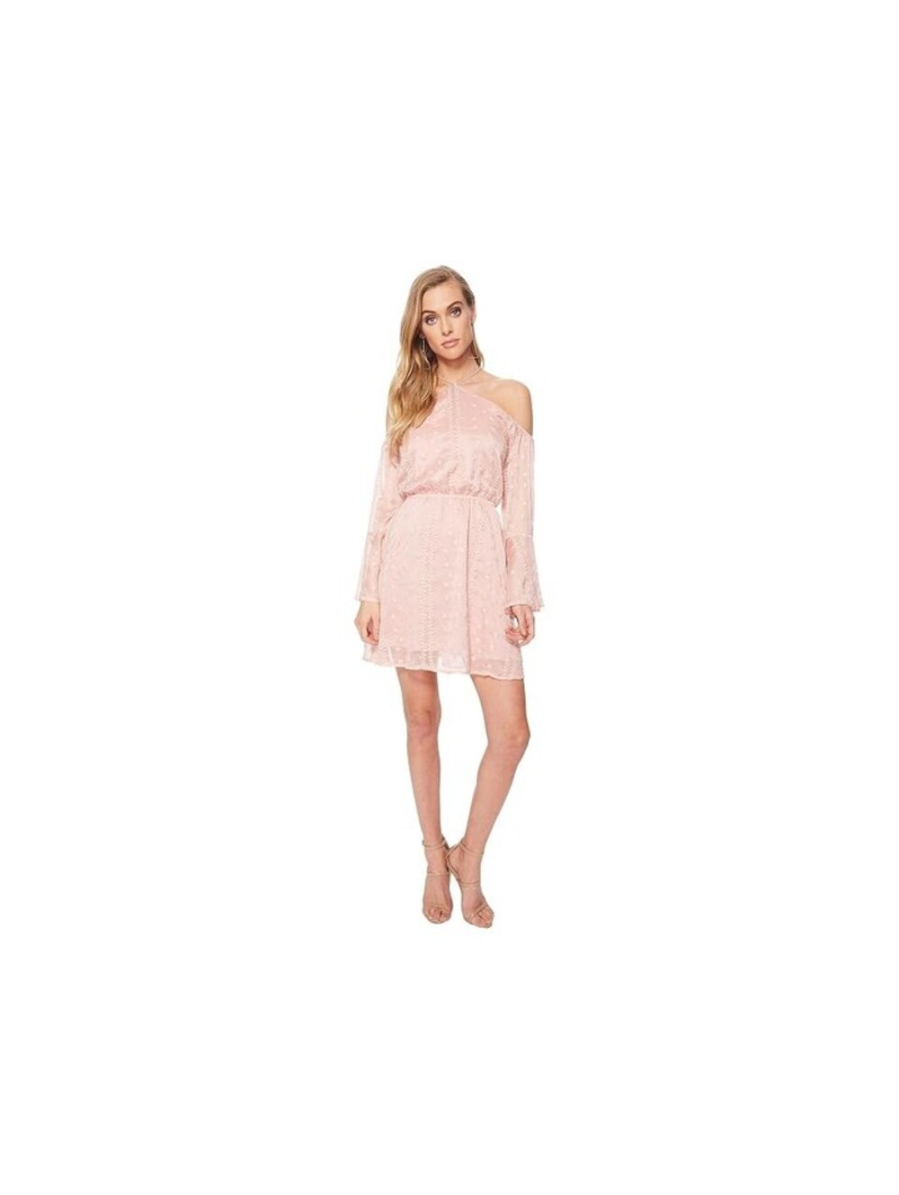 J.O.A. Flare Sleeve Cold Shoulder Dress (Pink) Women's Dress size M